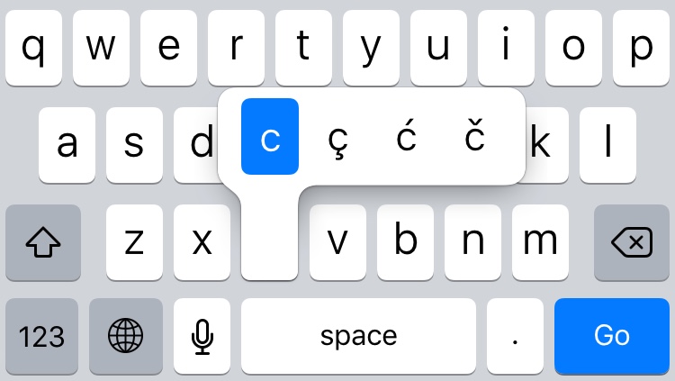 iOS keyboard special keys