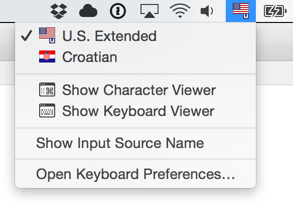 U.S. Extended chosen in Input Sources settings